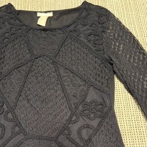 💥3/$12 H&M Black Textured Women's Fitted Semi Sheer Long Sleeve Whimsy Goth